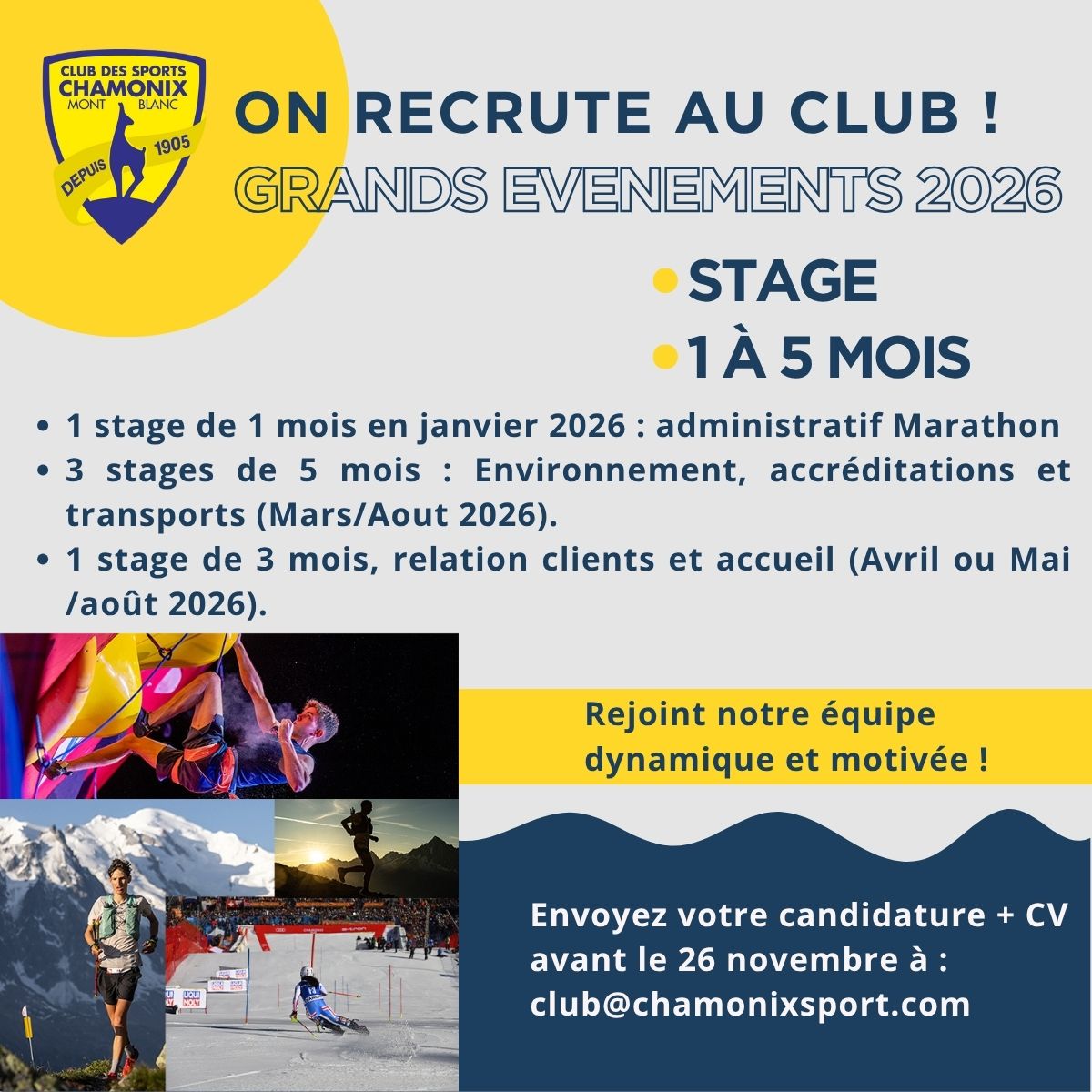 Le club des sports recrute des stagiaires